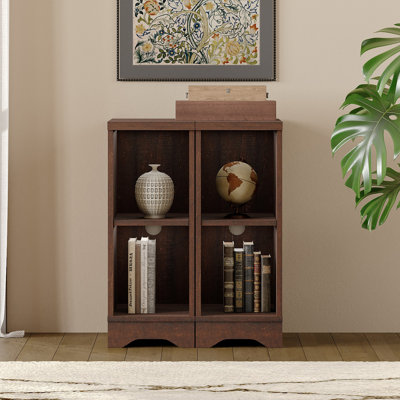 Ensemble de 2 petites tables de bout pour le salon, table d'appoint en bois de 25,6 po avec 4 espaces de rangement ouverts et tablette réglable pour lit, Hallyway, brun rustique