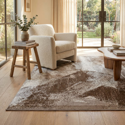 Rug Branch Marco 4' x 6' (3'11" x 5'7") Brown/Beige Abstract Indoor Area Rug, Modern, Low Pile, Stain-Resistant Carpet - Living Room, Bedroom, Dining Room, and Kitchen
