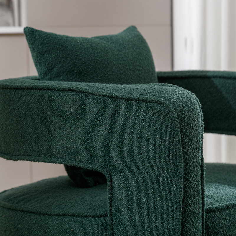 29 inches Wide  Swivel Barrel Chair, Green Boucle