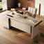 Bureau de direction en L crème avec dessus en similicuir et armoire de rangement gauche-1269547803-1269547808