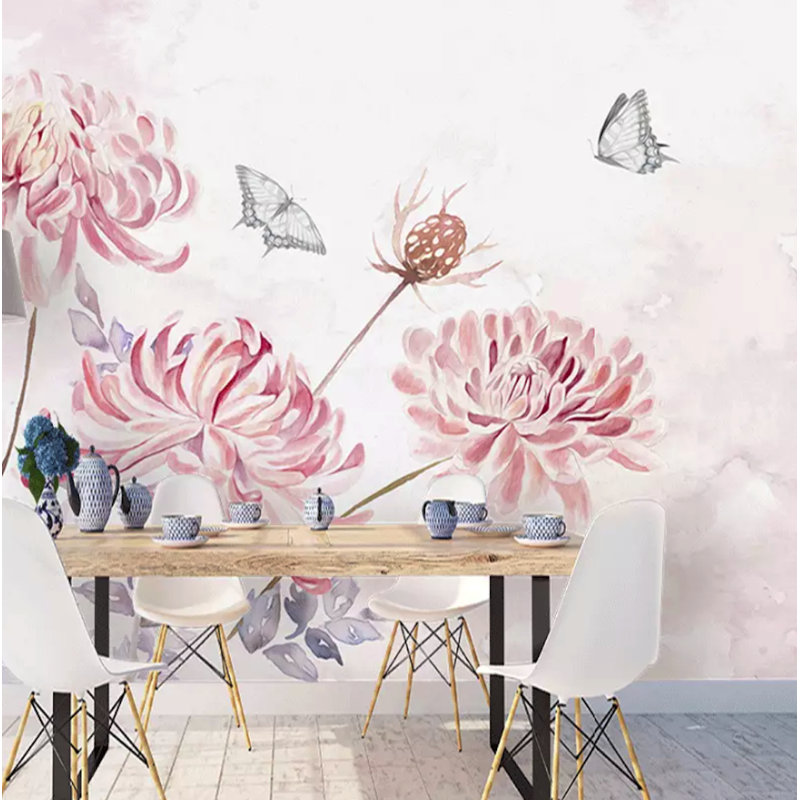 Murale florale rétro rose pissenlit Sandhurst, L 75 po x l 112 po