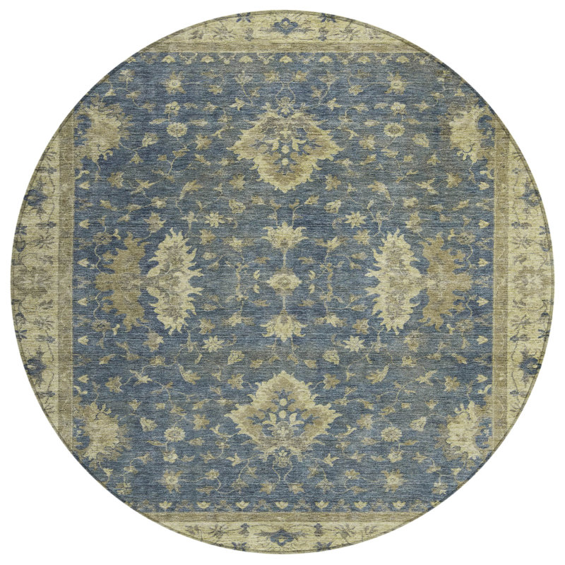 Machine Washable Indoor/Outdoor Xhevrie Blue Rug, Round 8'