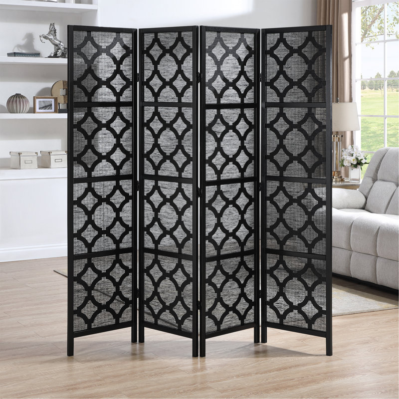 Cloison 4 panneaux quart de feuille infusé de diamants, Black