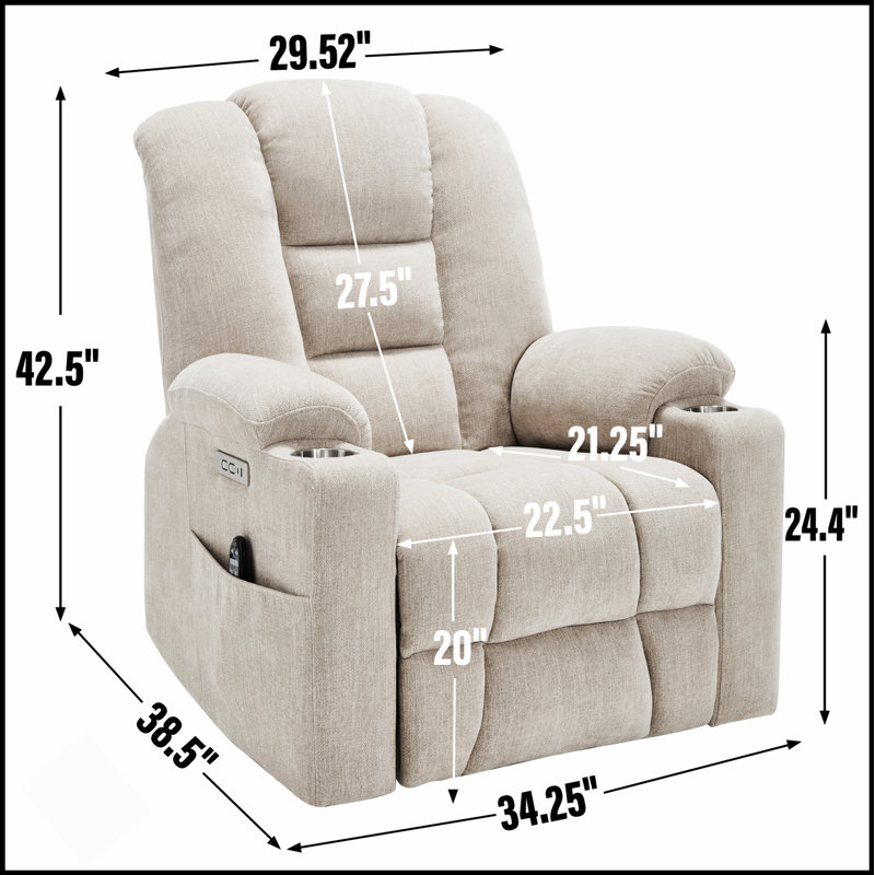 Power Lift Recliner Chair With Massage, Heat, And USB Ports For Elderly, Overstuffed Comfort And Heavy Duty Motion, Beige