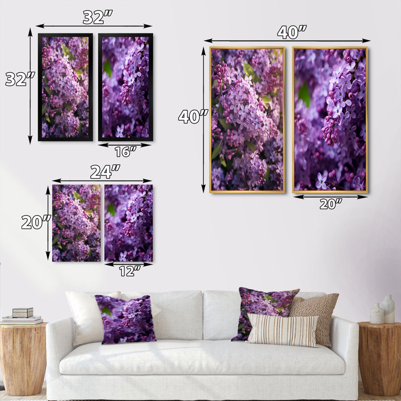 «Mauve lilas parfumée», 2 pièces sur toile, H 32 po x l 32 po, Cadre noir