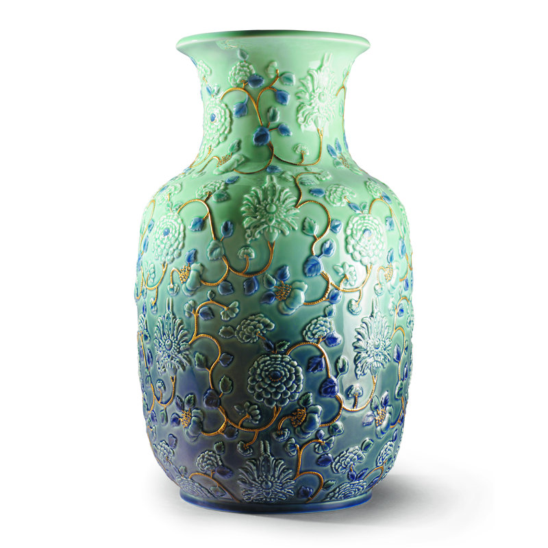 Vase de table en porcelaine bleu sarcelle pâle 16,5 "