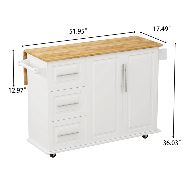 Chariot de cuisine pour îlot de cuisine extensible avec comptoir rabattable, 3 tiroirs, armoire de rangement et roulettes verrouillables