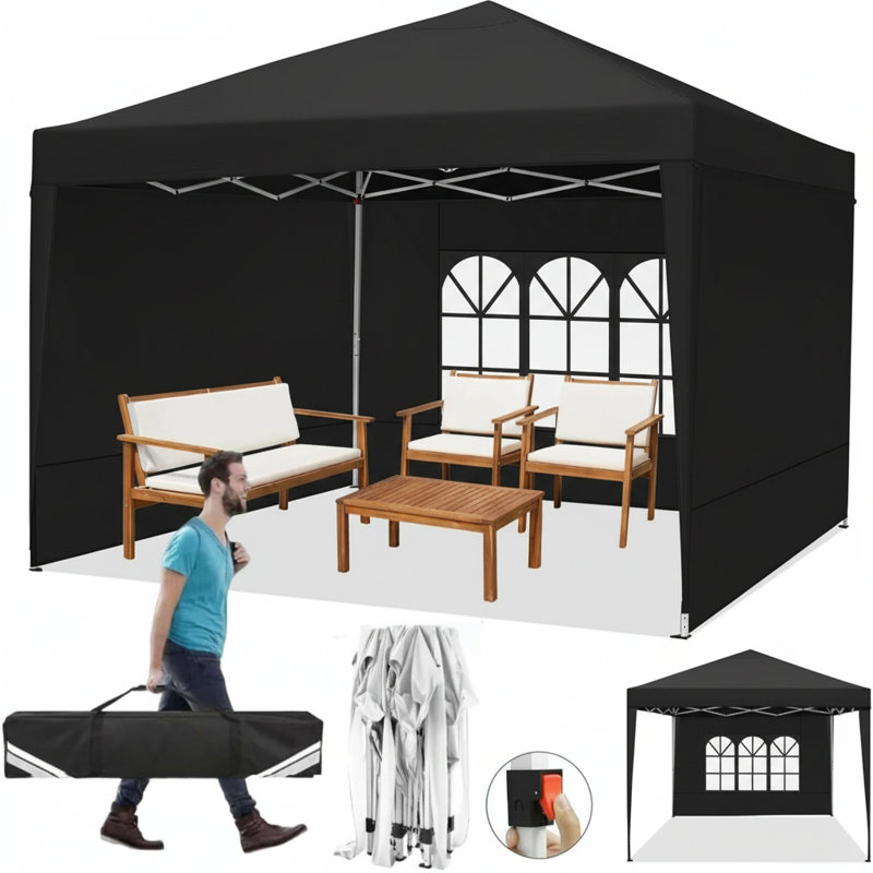 3x3m hollow canopy tape with three sides covered with fabric, Black