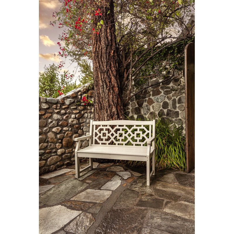 Banc d'extérieur Chinoiserie, H 34,95 po x l 59,43 po x P 23,21 po, Noir