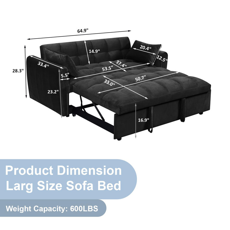 Canapé-lit convertible 64,9 po, Noir