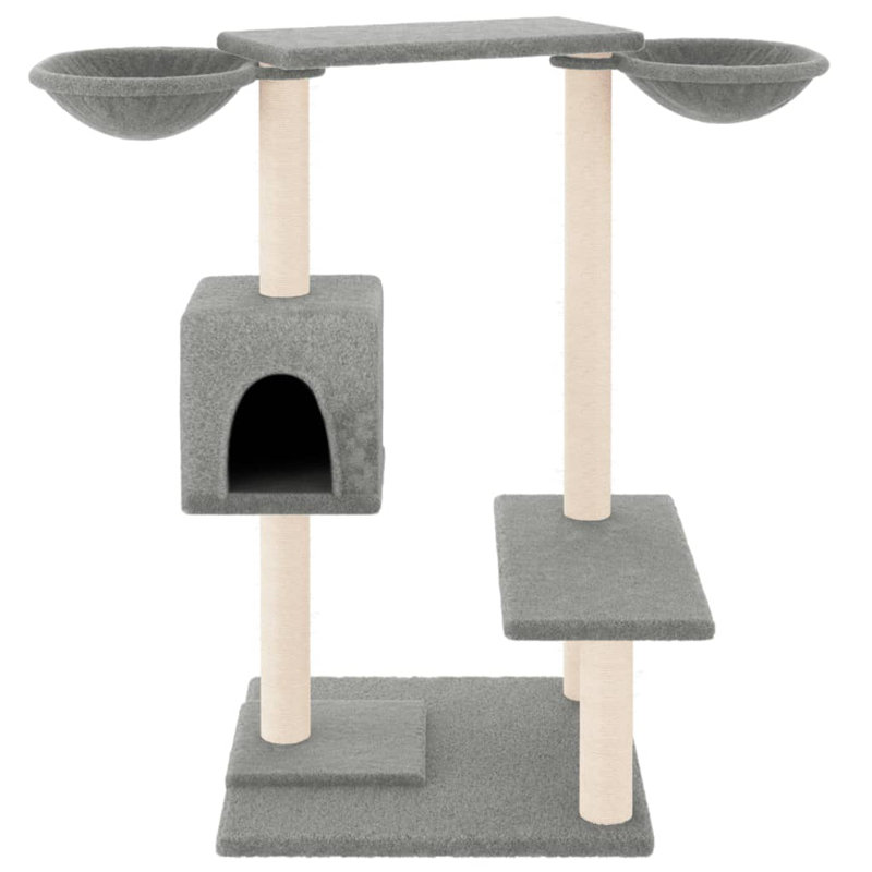 vidaXL Cat Tree Engineered wood, plush, sisal Medium Durable, Light Grey