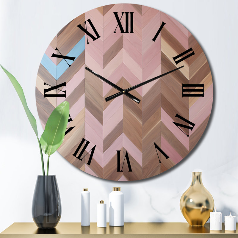 Motif rétro Mid-Century rose brun - Horloge murale moderne Mid-Century, Petit