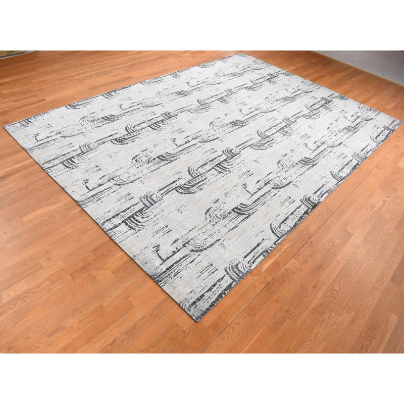 Tapis gris en laine noué à la main 10 pi x 14 pi 5 po 8B4A3B3003094AD2A1E06CF61B9E6215