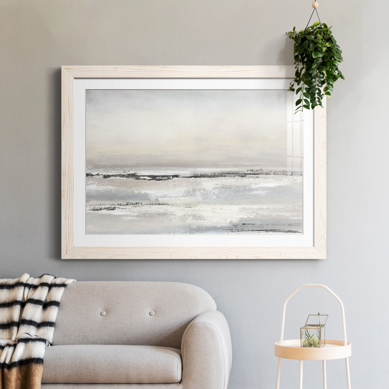 Distant brouillard - peinture encadrée, Cadre blanc, H 31,5 po x l 23,5 po x P 1,5 po