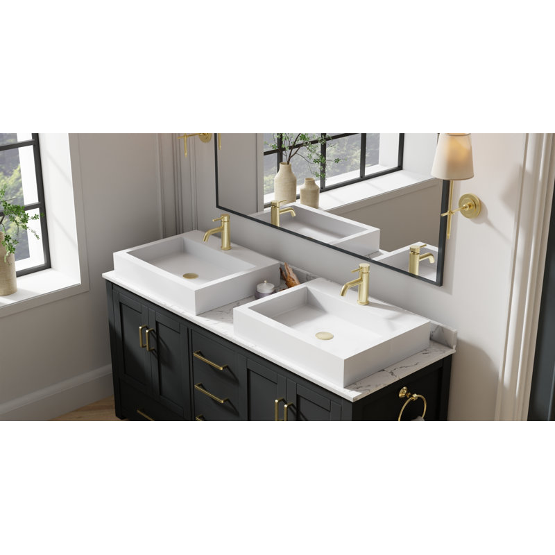 Badeloft 23.6" x 18.8" Rectangular Stone Resin Vessel Bathroom Sink WB-05-M-G in Glossy White, Gloss White