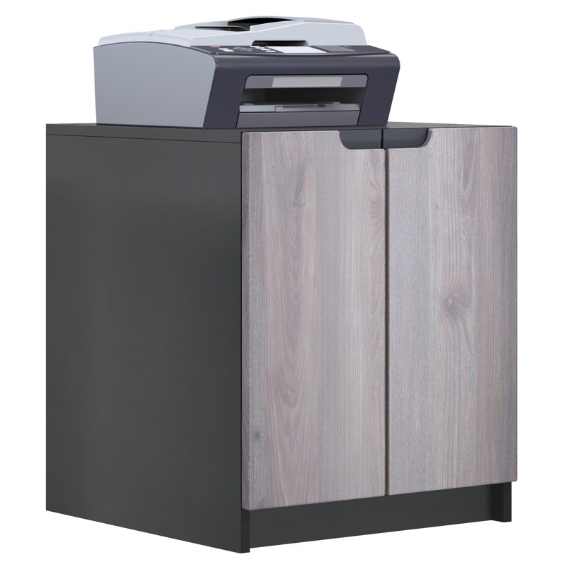 Logan 2 -Door 1 -Shelf Cabinet Office Storage Cabinet, Black Matte/Oak