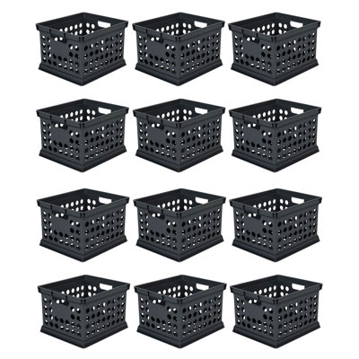 Sterilite Stackable Plastic Storage Open Crate Bin Organizer Box, White, 12-Pack