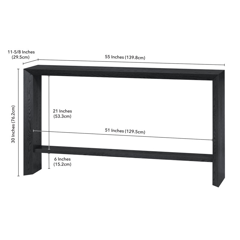Osman Rectangular Console Table in Antiqued Grey Oak, 30" H x 55" W x 11.63" D, Black