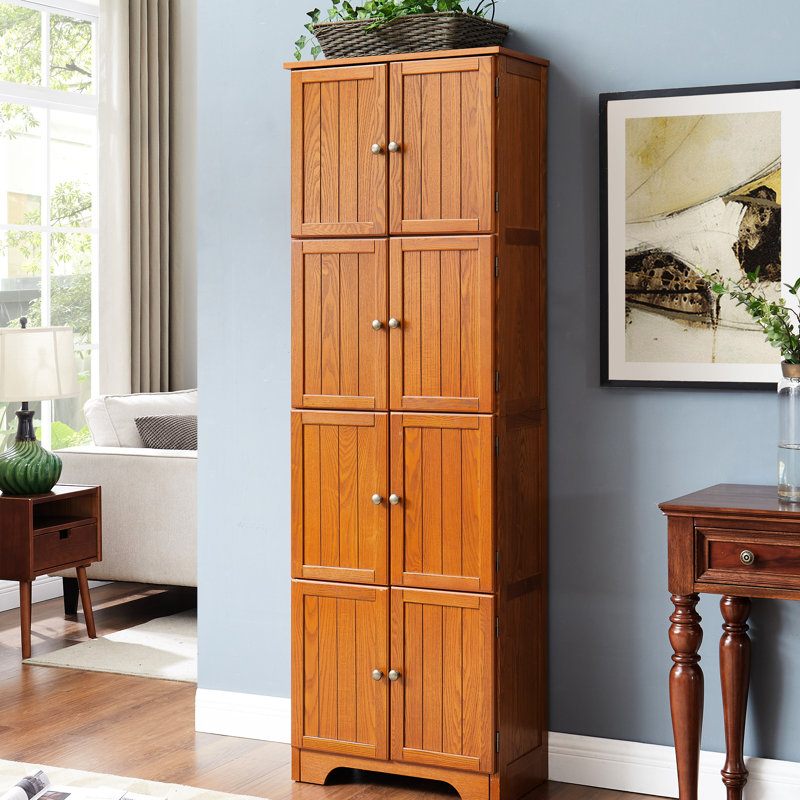 Armoire de rangement de 72,4 po de hauteur en chêne, 8 portes et 4 tablettes. Pour plusieurs pièces. Finition lisse, stable et divers réglages. Surface,