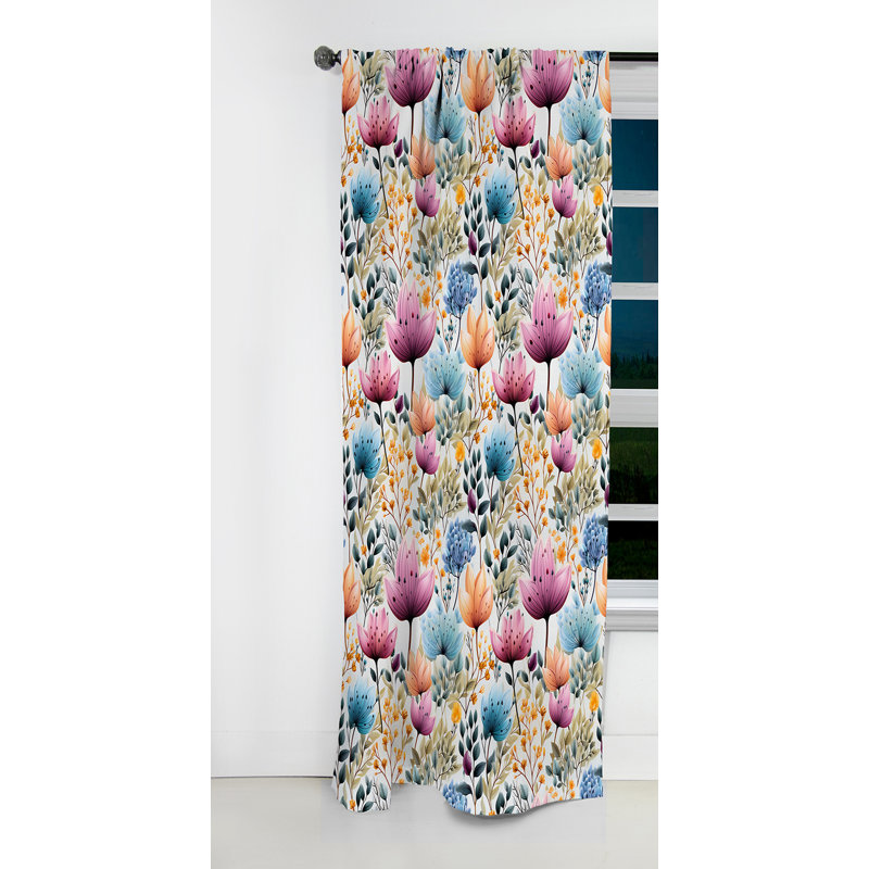 Watercolor Blue Foliage Botanical Motif I - Rideau floral - Rideau occultant - 1 panneaux, L 52 po x L 90 po