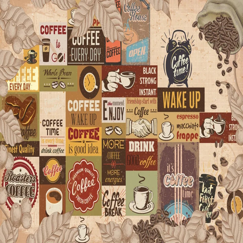 Collage rétro de culture café, L 96 po x l 108 po