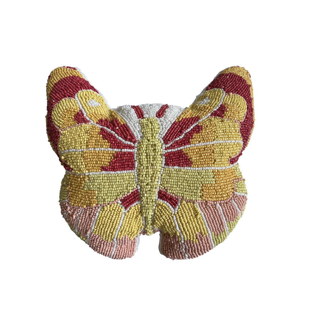 Multi MIRHA Butterfly Beaded Throw Pillow Noori Rug