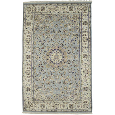Marilag Oriental Hand Knotted Blue/Beige Area Rug