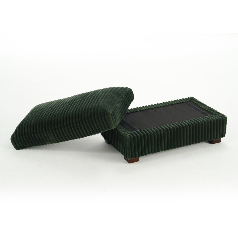 Upholstered Green Faux Rabbit Fur Flannel Rectangle Ottoman, Single Ottoman Modular Part For Sectional Sofa, Green