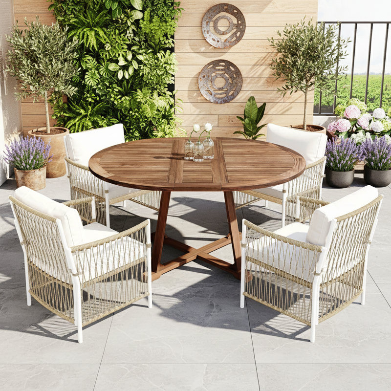 Ensemble de table de salle à manger d'extérieur moderne 5 pièces pour terrasse, balcon, jardin et bord de piscine