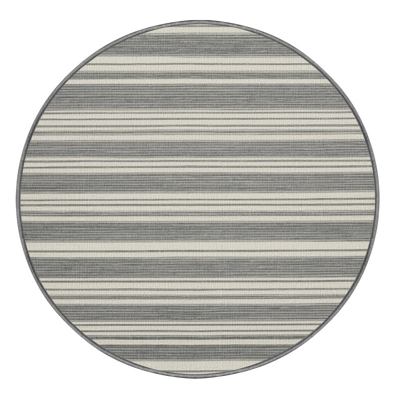 Washable Light Gray White Striped Area Rug, Round 5'