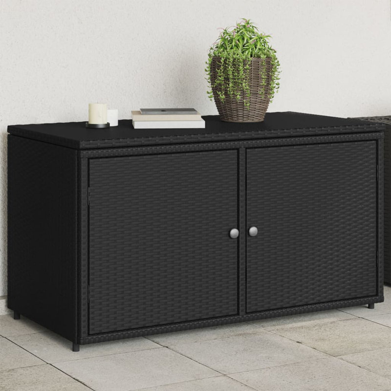 Garden Storage Cabinet 110X55x60.5 Cm Poly Rattan, Black