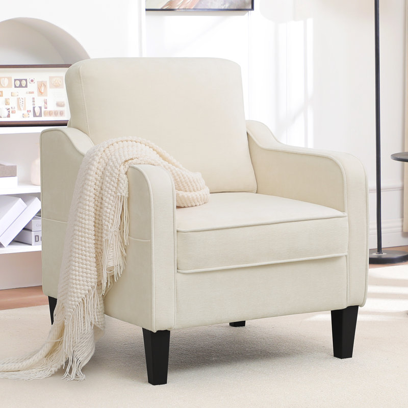 Mid-Century Accent Chairs Featuring Removable Cushions, Beige