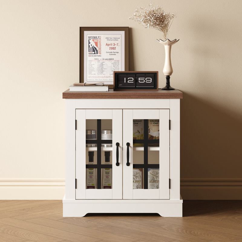 Buffet Cabinet with Storage, Sideboard Buffet with Glass Doors, Built-in Power Outlet for Kitchen, Coffee Bar, Pantry, Living Room