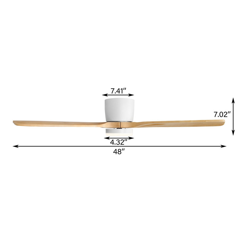 Plafonnier encastré 48 po à 3 pales 48 po avec télécommande et DEL intégrée, Blanc, Grain de bois naturel
