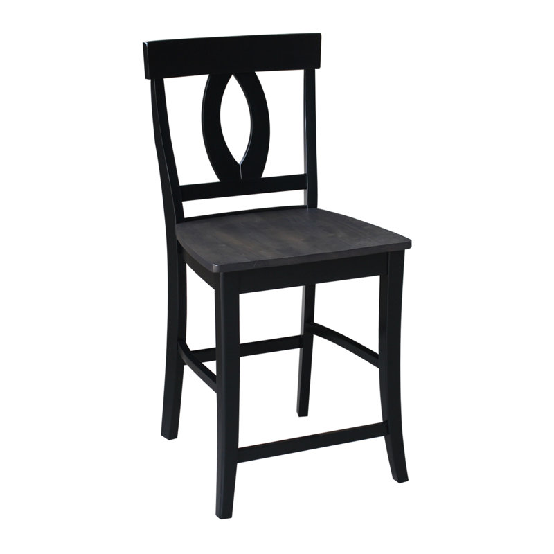 Ludivine Solid Wood 24" Bar Stool, Washed Black/Coal Black