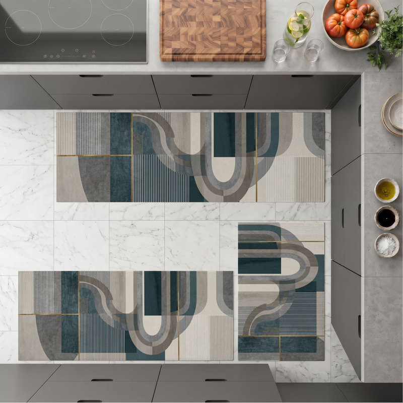 Tapis de cuisine géométriques abstraits et lavables antidérapants