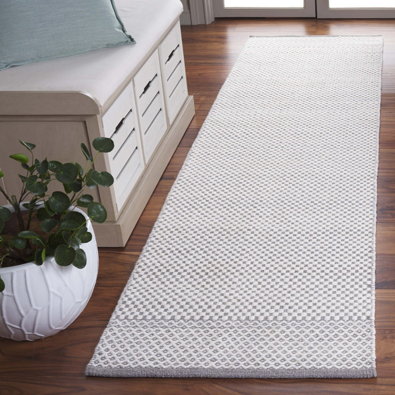 Wetherington Flat Weave Wool/Cotton Geometric Rug in Ivory/Gray, Runner 2'3" x 9'
