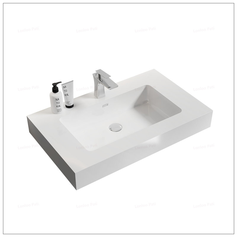 Lavabo intégré à surface solide sans drain ni robinet, conception moderne pour les salles de bain élégantes