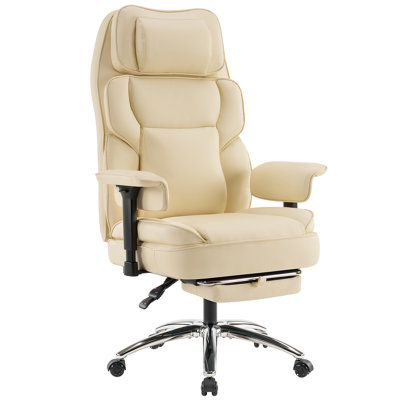 Home Office Desk Chair PU Rubber Dual Wheels Ergonomic Computer Chair with Knob-Adjustable Lumbar Support Adjustable Height Adjustable Armrests Rolling Swivel Executive Task Chair White Leather