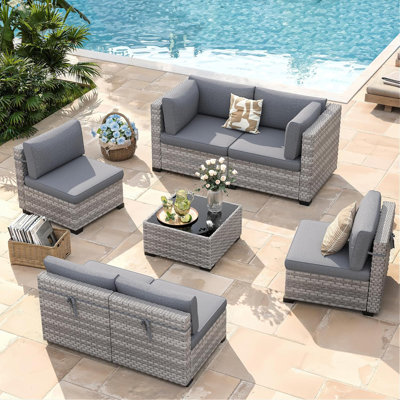 6 - Person Outdoor Patio Conversation Set with Cushions