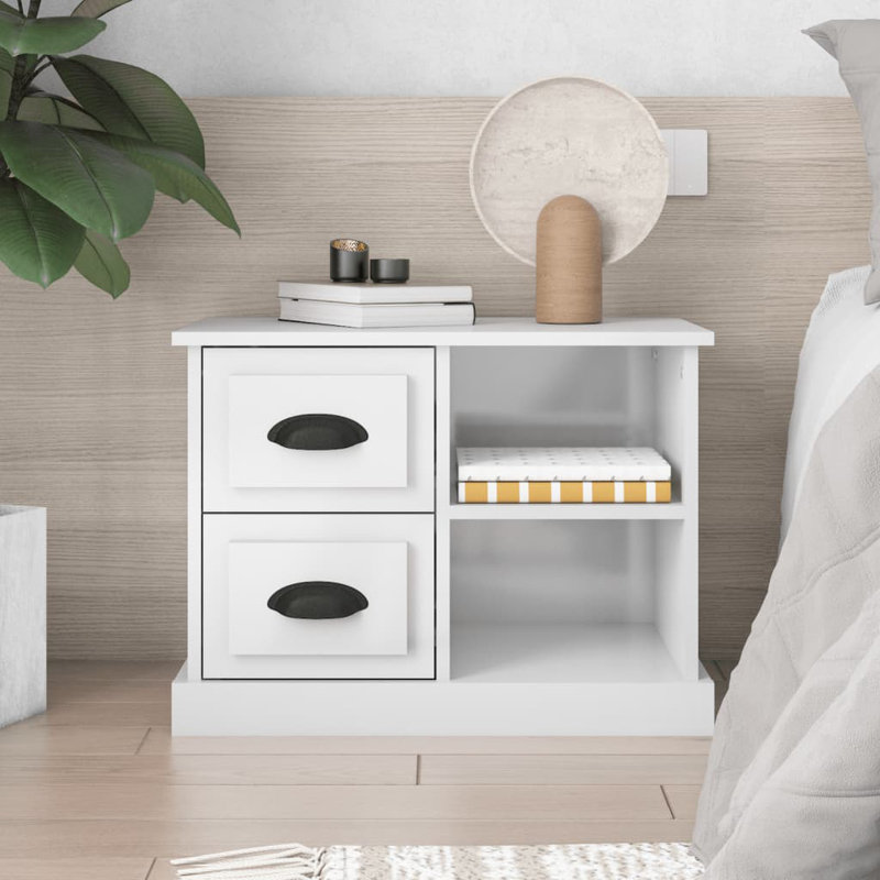 Simlai 60cm W Particle Board / Chipboard Bedside Table, High Gloss White