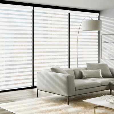  Cordless Zebra Blinds Roller Shades for Window-Dual Layer Sheer Blinds Light Control with Valance Day Night Privacy Light Filtering Fabric, 20"W x 72"H, White