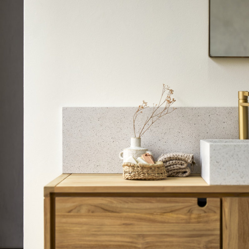 Ava Premium Terrazzo Bathroom Vanity Top, White, 145 cm x 25 cm