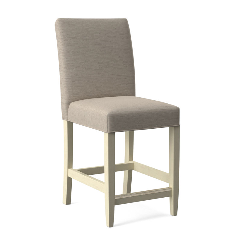 Manhattan Upholstered Stool with Solid Wood Frame, Bisque Finish, White Performance Fabric; 0851-94