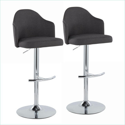 Ensemble de 2 chaises de bar pivotantes réglables à 360 degrés pour adultes, tissu gris anthracite, base argent chromé, style contemporain