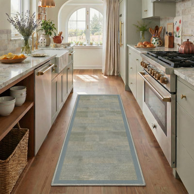Coady Euclid Modern Geometric Machine Washable Beige / Blue / Green Indoor Area Rug with Non-Slip Backing