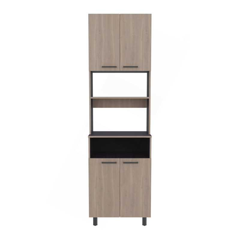 Armoire pour garde-manger Otomo, avec 5 tablettes et 4 portes, noir, gris clair