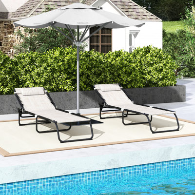 Méridienne 2 pièces pour le patio - 4 réglables, filet crème au bord de la piscine, cour respirante