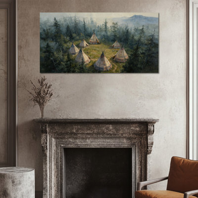 Art mural sur toile Crosslin - Reproduction de peinture de paysage serein pour décoration de salon rustique, œuvre d'art indien pour chambre à coucher et bureau - toile de qualité galerie, 12 po x 24 po