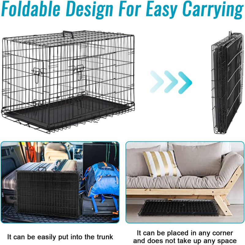 Cage pour chien pour petits chiens 24 po Cage pliante en métal à double porte avec panneau de séparation intérieur et extérieur